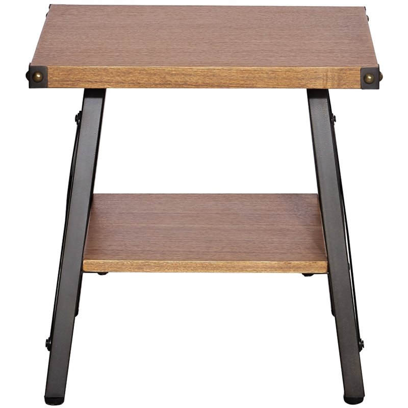 Home Square Contemporary 2-Tier End Table in Rustic Brown - Set of 2
