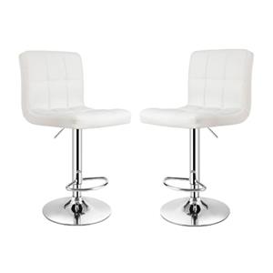 Home Square 46&quot PU Leather and Steel Armless Bar Stool in White - Set of 2
