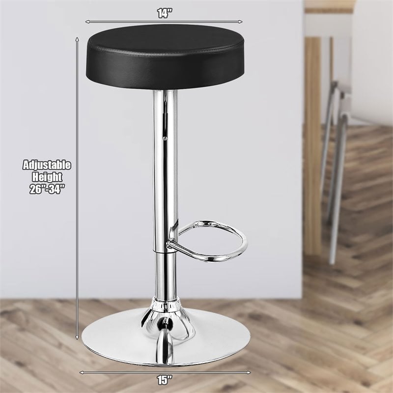 Home Square Round Leather & Steel Bar Stool with Footrest in Black - Set of 2