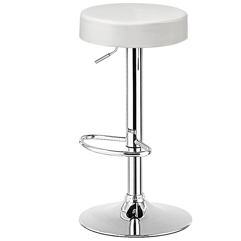 Home Square Round Leather & Steel Bar Stool with Footrest in White - Set of 2
