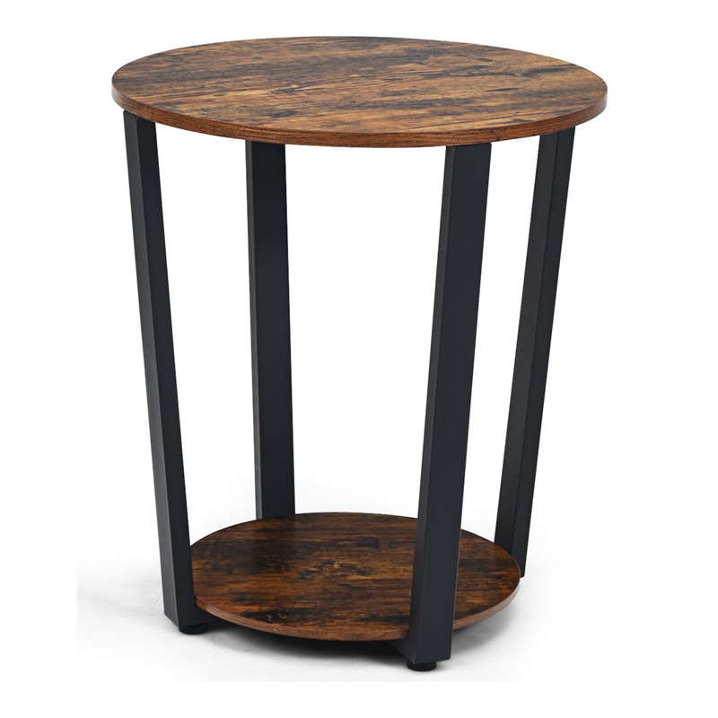 Home Square Wood End Table with Storage Shelf in Brown & Black - Set of 2