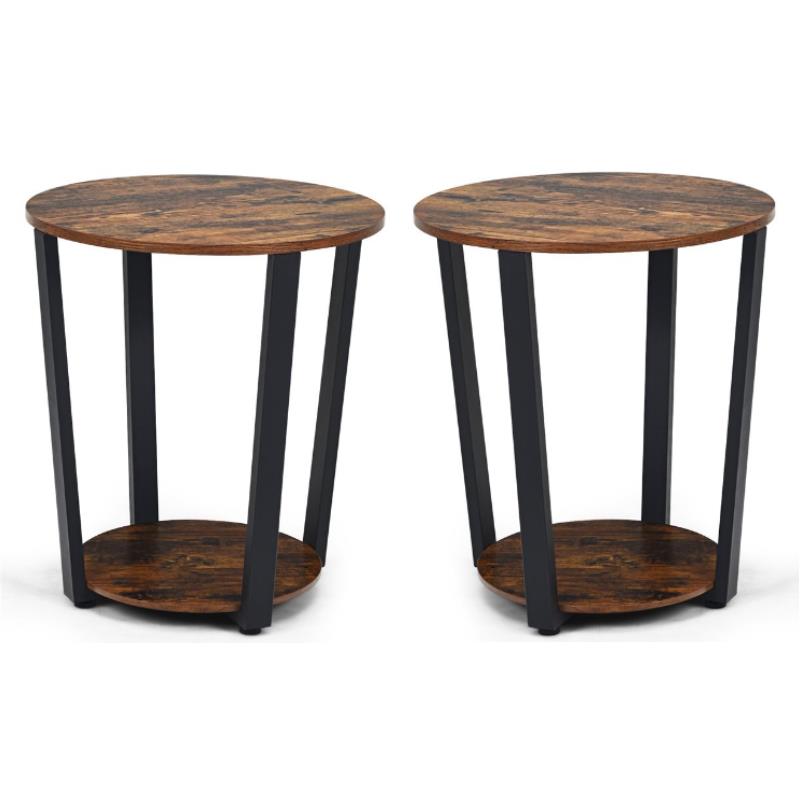 Home Square Wood End Table with Storage Shelf in Brown & Black - Set of 2
