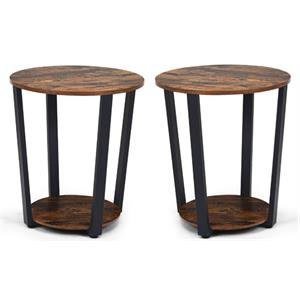 Home Square Wood End Table with Storage Shelf in Brown & Black - Set of 2