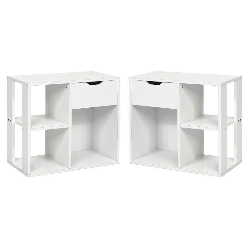 Home Square Contemporary Particle Board Side Table in White - Set of 2