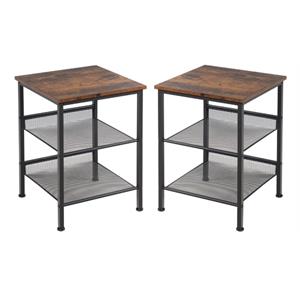 Home Square 3-Tier End Side Table with 2 Adjustable Shelves in Brown - Set of 2