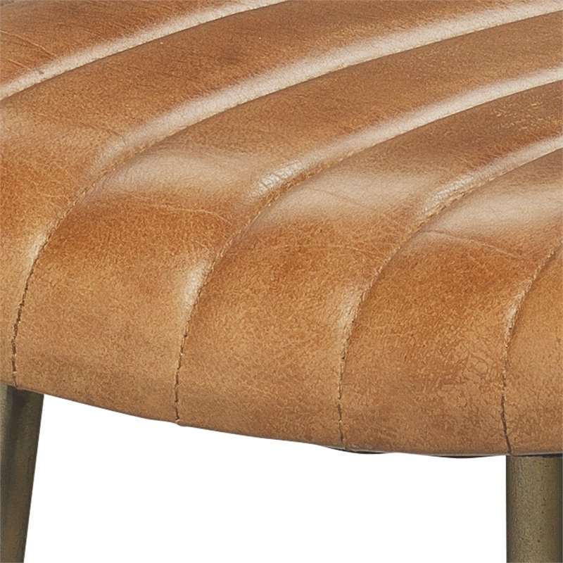 Home Square Leather and Iron Counter Stool in Brown & Gold - Set of 3