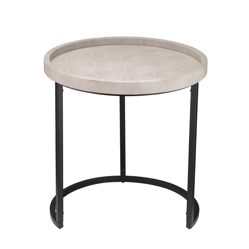 Home Square Faux Shagreen and Metal Side Table in Ivory & Black - Set of 2