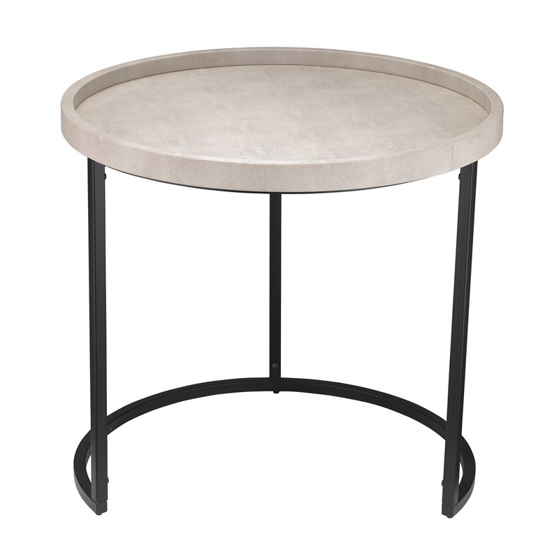 Home Square Faux Shagreen and Metal Side Table in Ivory & Black - Set of 2