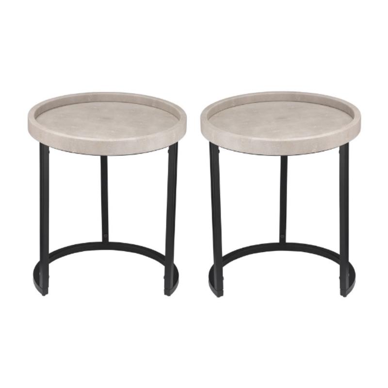 Home Square Faux Shagreen and Metal Side Table in Ivory & Black - Set of 2