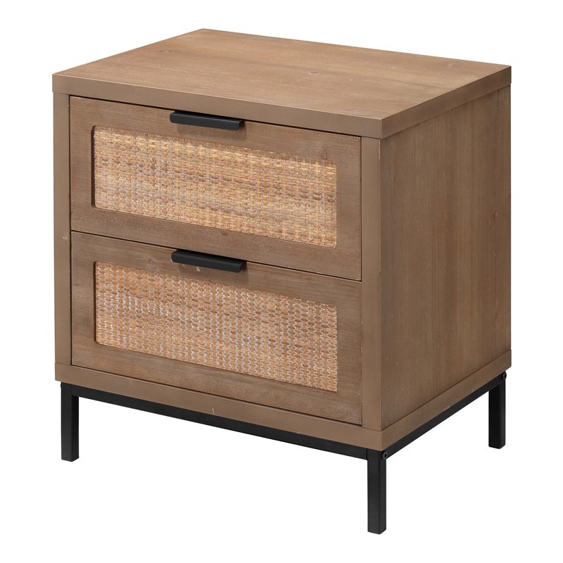 Home Square 2-Drawer MDF Wood and Iron Side Table in Brown & Black - Set of 2