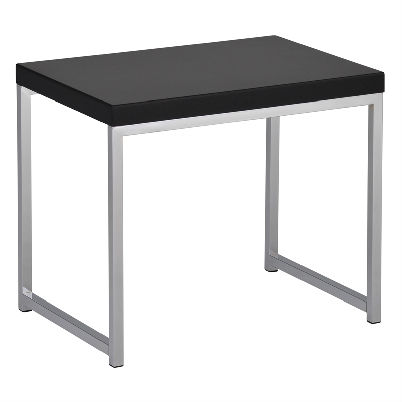 Home Square End Table in Chrome Metal Leg and Black Wood Top - Set of 2