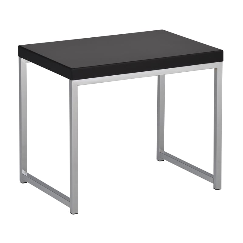 Home Square End Table in Chrome Metal Leg and Black Wood Top - Set of 2