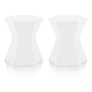 Home Square District Bento Stone Accent Table in Ivory - Set of 2