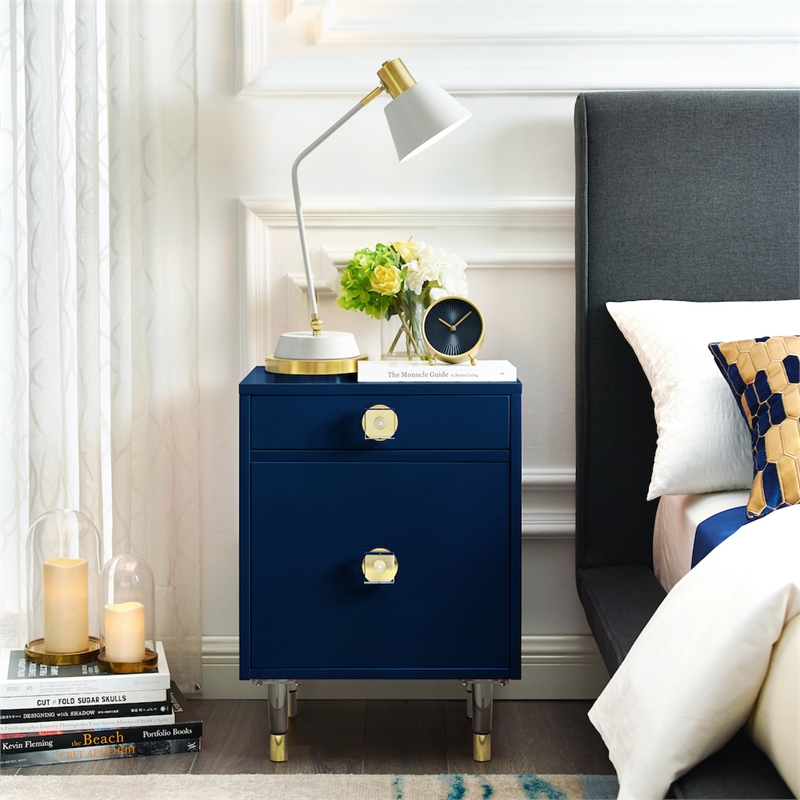 Home Square Single Drawer & Door Nightstand in Dark Navy - Set of 2