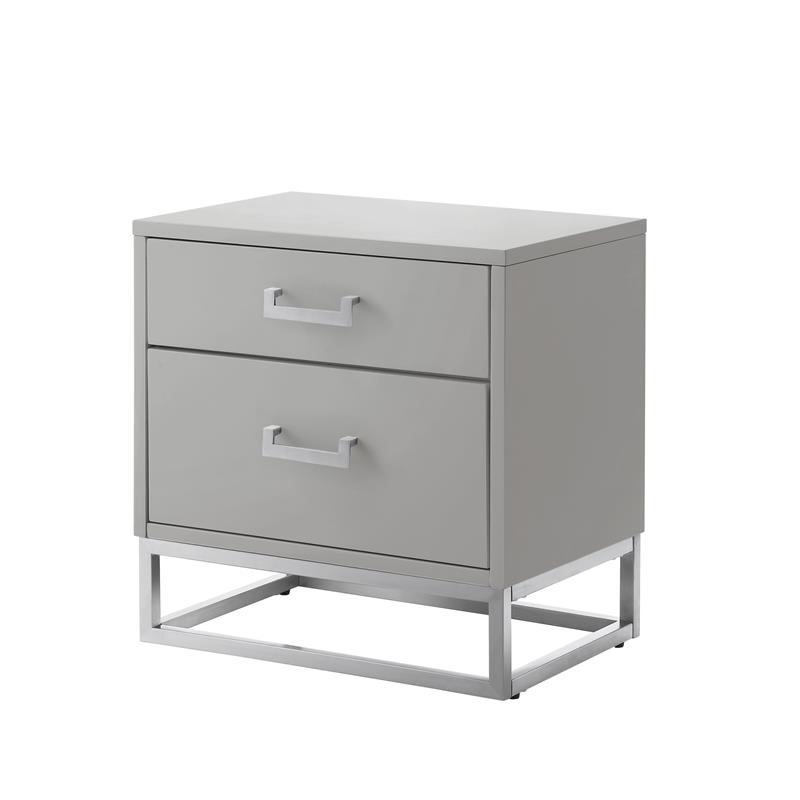 Home Square 2-Drawer Nightstand with Metal Base in Light Gray - Set of 2