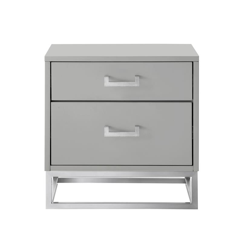 Home Square 2-Drawer Nightstand with Metal Base in Light Gray - Set of 2