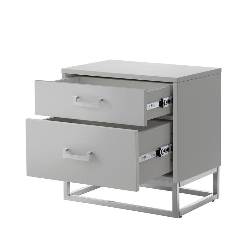 Home Square 2-Drawer Nightstand with Metal Base in Light Gray - Set of 2