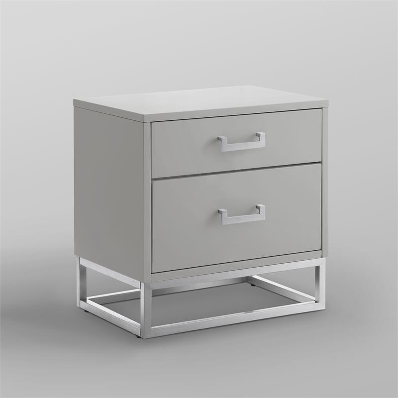 Home Square 2-Drawer Nightstand with Metal Base in Light Gray - Set of 2