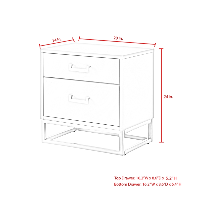 Home Square 2-Drawer Nightstand with Metal Base in Light Gray - Set of 2