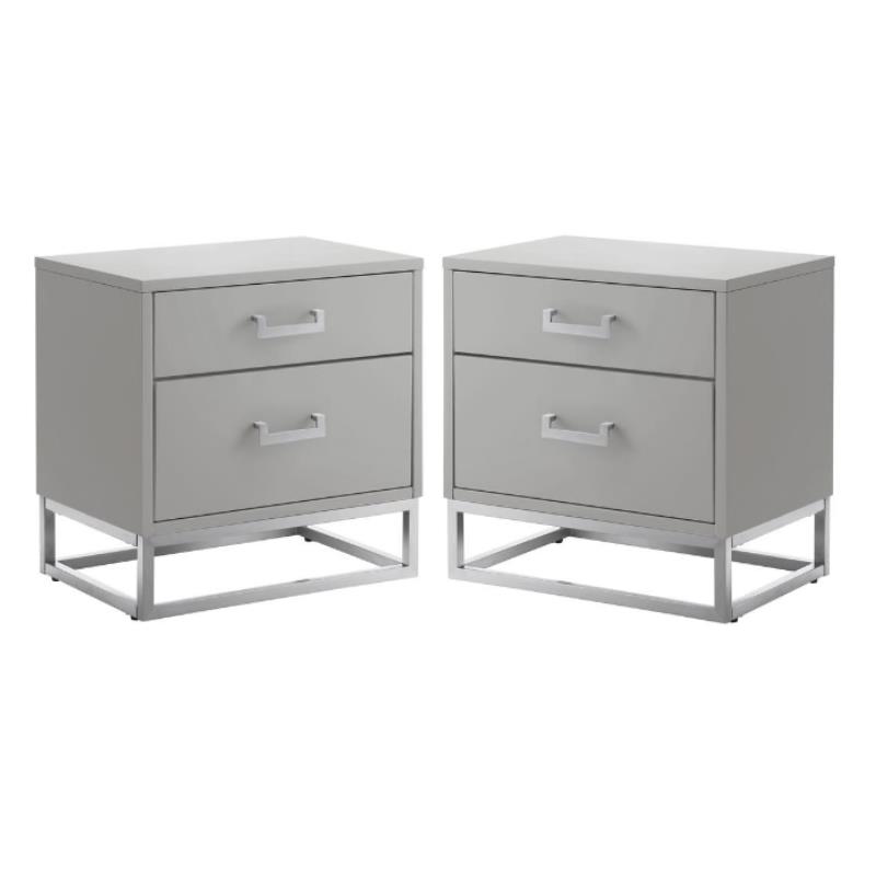 Home Square 2-Drawer Nightstand with Metal Base in Light Gray - Set of 2