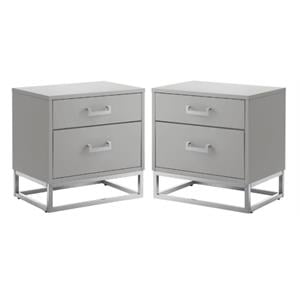 Home Square 2-Drawer Nightstand with Metal Base in Light Gray - Set of 2