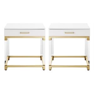 Home Square 1-Drawer Metal End Table in White & Gold - Set of 2
