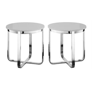 Home Square Modern Steel Base End Table in Light Gray & Chrome - Set of 2