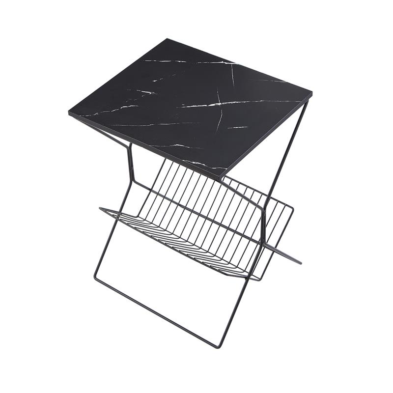 Home Square Rectangular Faux Marble End Table in Black - Set of 2