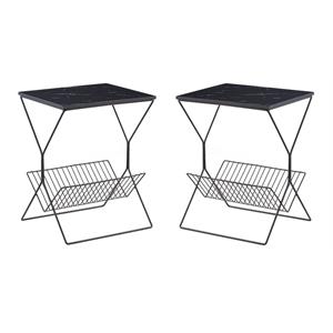 Home Square Rectangular Faux Marble End Table in Black - Set of 2