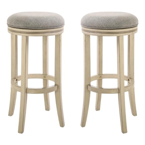 Home Square 30&quot Swivel Wood Bar Height Stool in Ivory - Set of 2