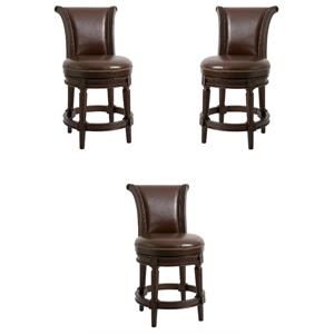 Home Square 25&quot Swivel Wood Counter Height Barstool in Walnut - Set of 3