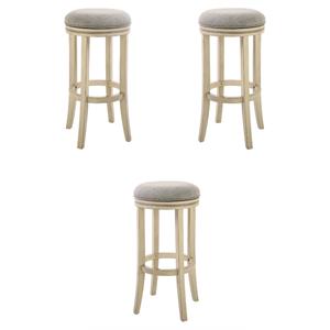 Home Square 30&quot Swivel Wood Bar Height Stool in Ivory - Set of 3
