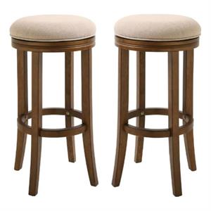 Home Square 25&quot Hardwood Swivel Counter Height Stool in Cream - Set of 2