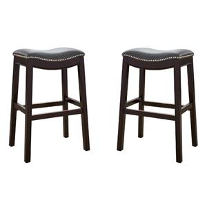 Home Square 30&quot Faux Leather and Wood Barstool in Gray & Espresso - Set of 2