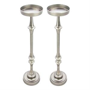 Home Square Traditional Iron Metal Side Table in Brushed Silver - Set of 2