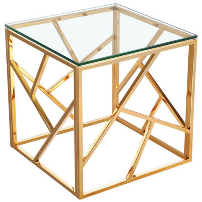 Home Square Transitional Glass Top End Table in Gold - Set of 2