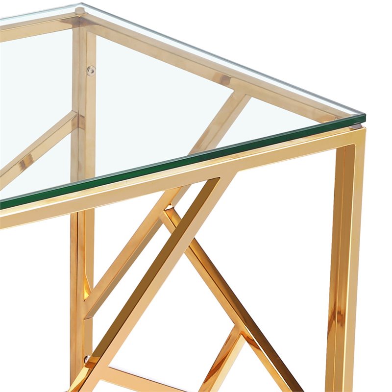 Home Square Transitional Glass Top End Table in Gold - Set of 2