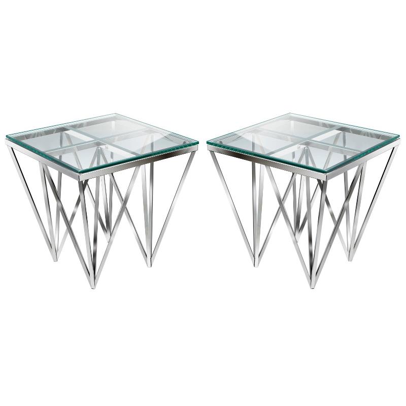 Home Square Stainless Steel End Table in Silver Finish - Set of 2