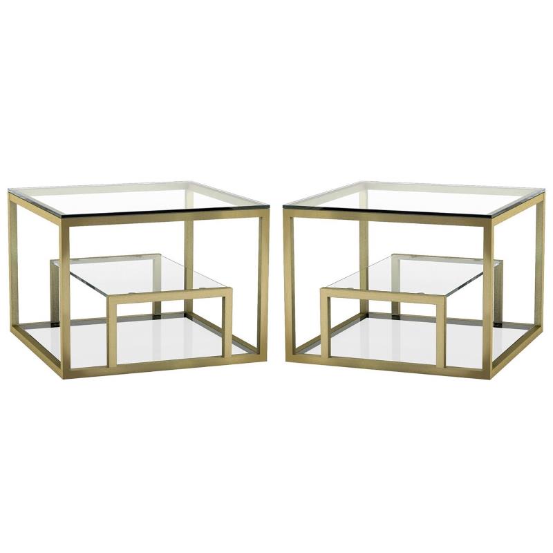 Home Square Multi Shelves Steel End Table in Gold - Set of 2