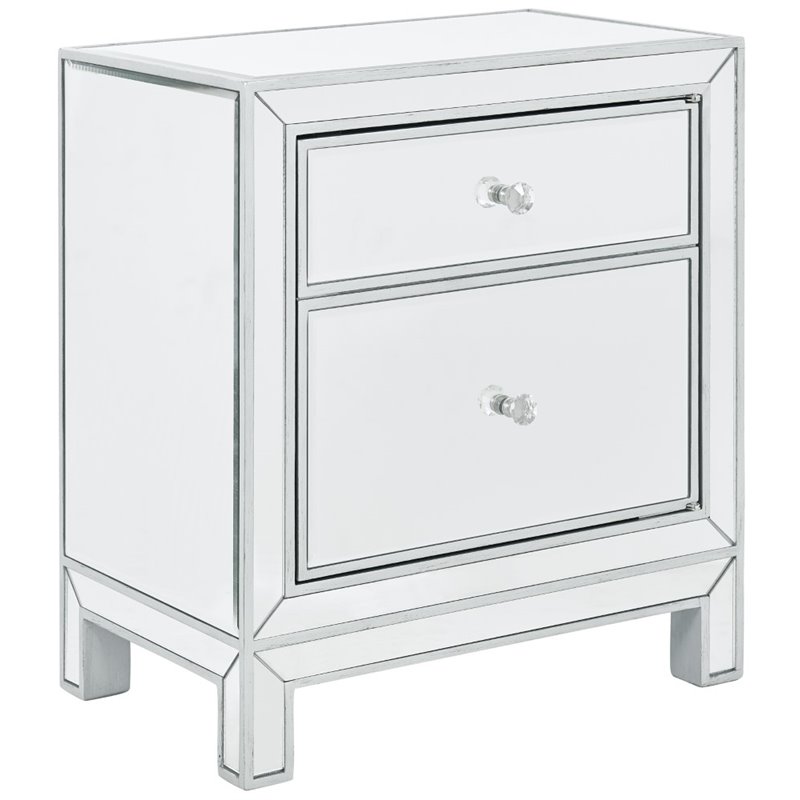 Home Square 1 Door Mirrored Nightstand in Antique Silver - Set of 2