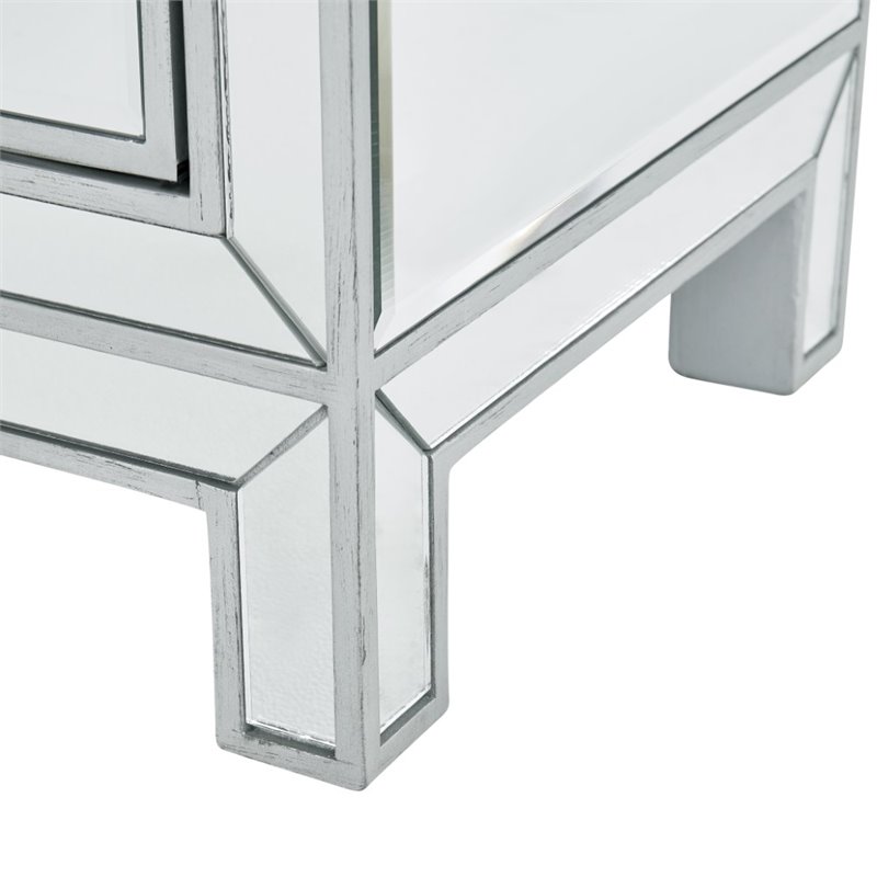 Home Square 1 Door Mirrored Nightstand in Antique Silver - Set of 2