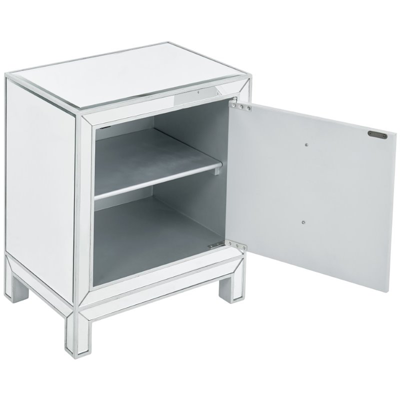Home Square 1 Door Mirrored Nightstand in Antique Silver - Set of 2
