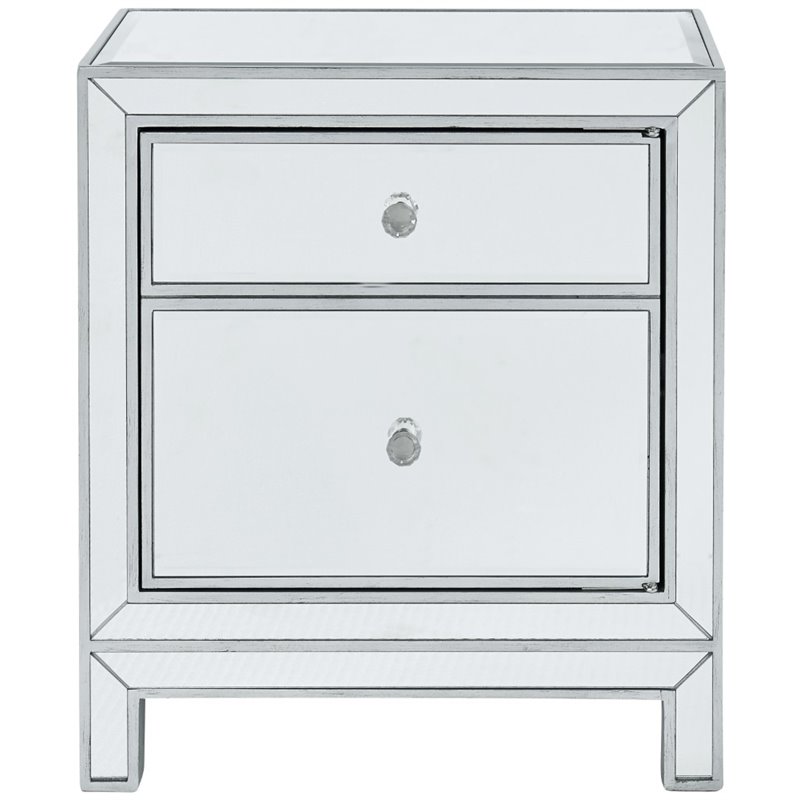 Home Square 1 Door Mirrored Nightstand in Antique Silver - Set of 2