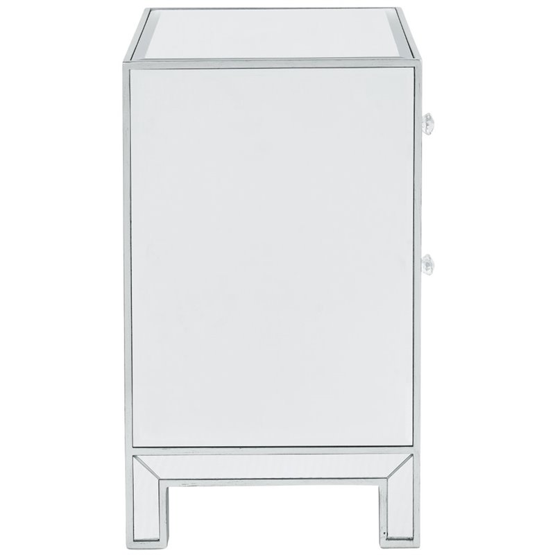 Home Square 1 Door Mirrored Nightstand in Antique Silver - Set of 2