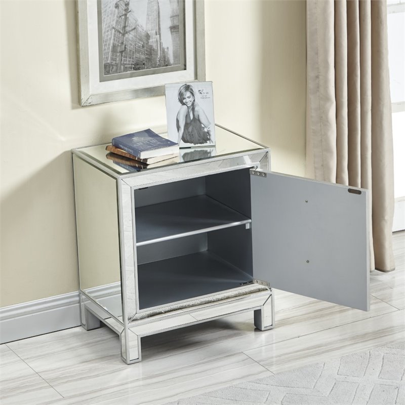 Home Square 1 Door Mirrored Nightstand in Antique Silver - Set of 2