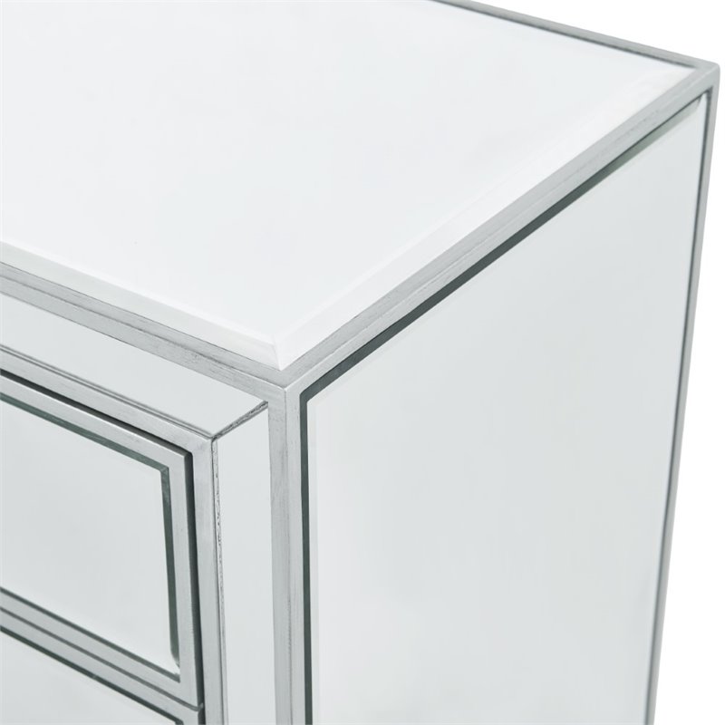 Home Square 1 Door Mirrored Nightstand in Antique Silver - Set of 2