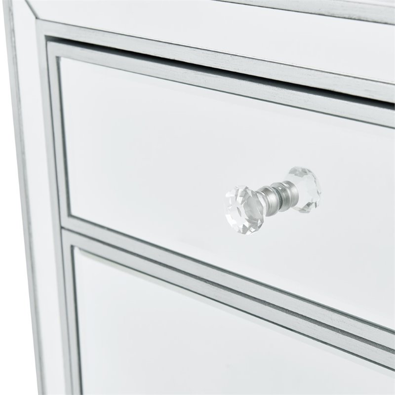 Home Square 1 Door Mirrored Nightstand in Antique Silver - Set of 2
