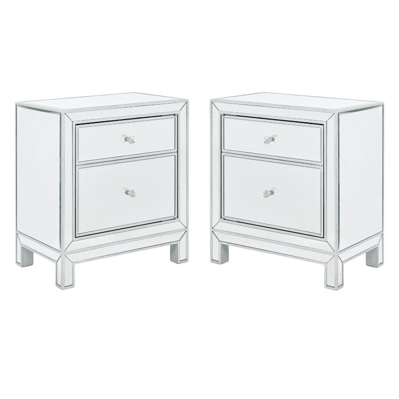 Home Square 1 Door Mirrored Nightstand in Antique Silver - Set of 2