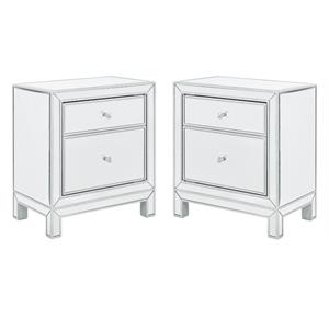 Home Square 1 Door Mirrored Nightstand in Antique Silver - Set of 2
