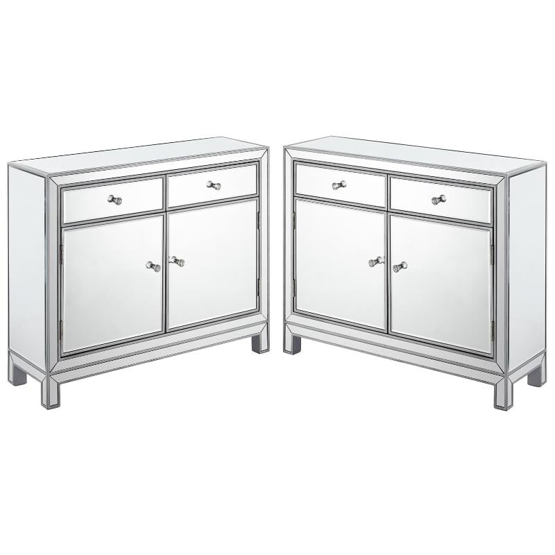 Home Square 2 Door Mirrored Nightstand in Antique Silver - Set of 2